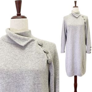 Vintage St. John Wool Sweater Dress Long Sleeve Midi Light Heather Gray Size 12